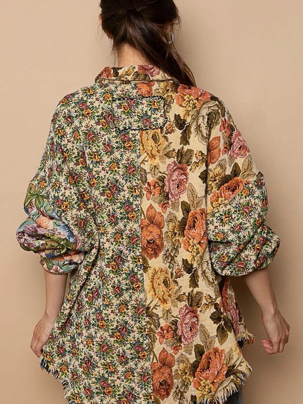 🌺 POL Womens My Vintage Romance Jacquard Floral Patchwork Jacket Shacket Size S - Picture 4 of 15